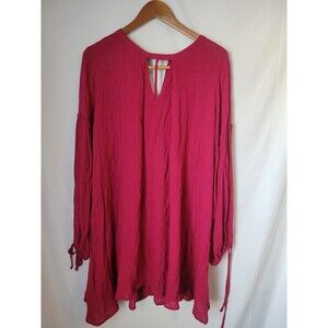 Umgee USA Women's Magenta Keyhole Peasant Tunic Top Blouse Size L Long Sleeve